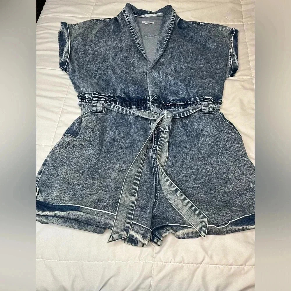 Forever 21 acid wash denim shorts jumpsuit romper sexy summer stretchy - Picture 5 of 5